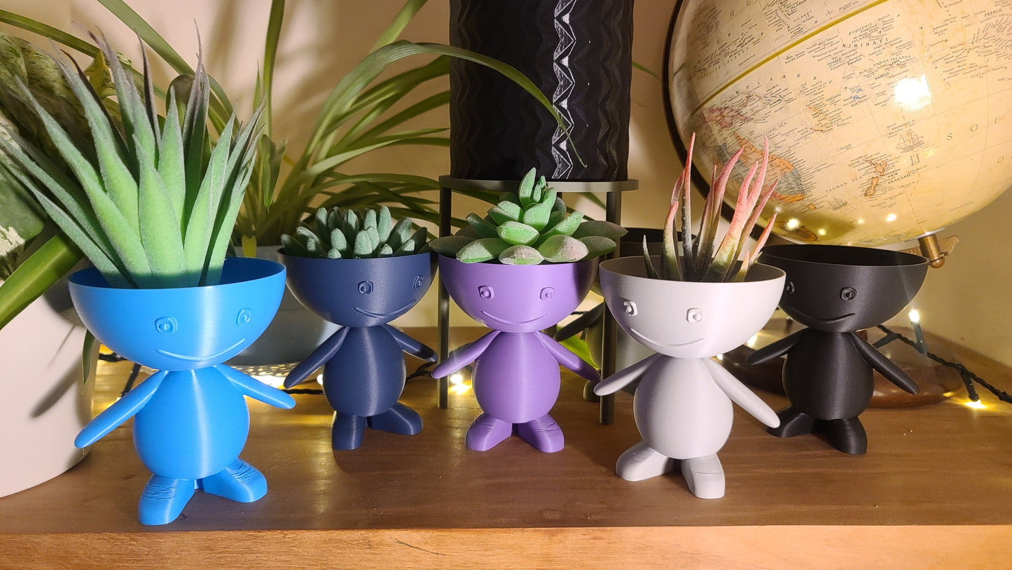 Happy, cute Figure Planter - Eco-friendly, sustainable, biodegradable plastic - Gift - Present - 3D Printed - 12 colours