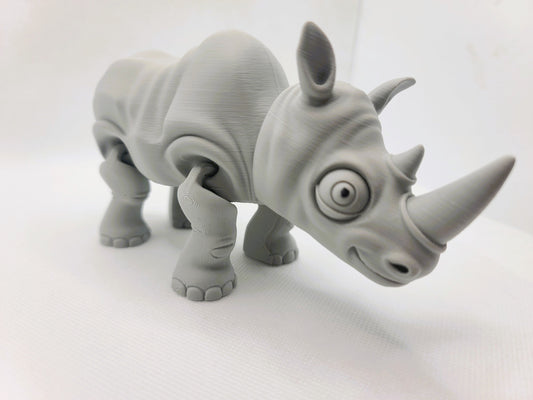 Flexible Rhino toy - Articulated figurine - Sustainable bio-plastic - Gift - Present - 3D Printed - 14 colour options